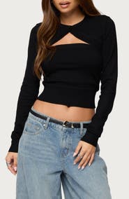 EDIKTED Strapless Knit Top & Shrug Set