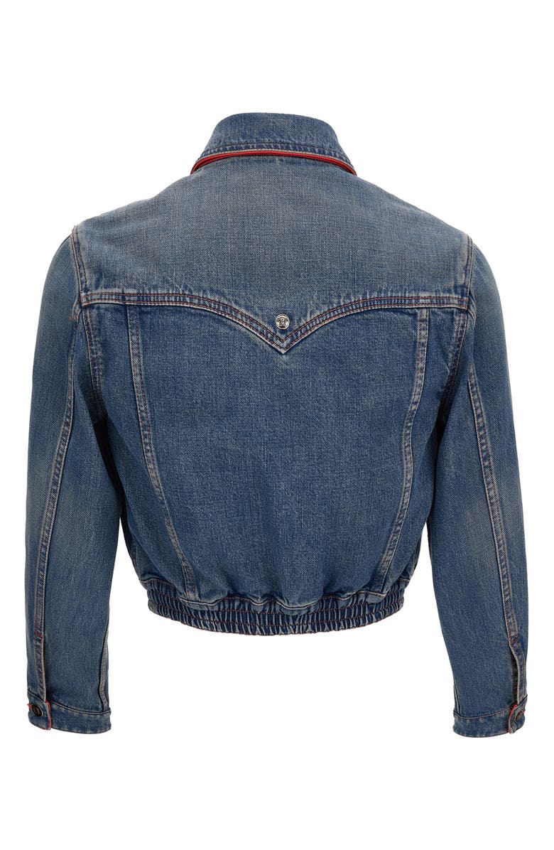 Versace Crop Denim Trucker Jacket, Alternate, color, Medium Blue