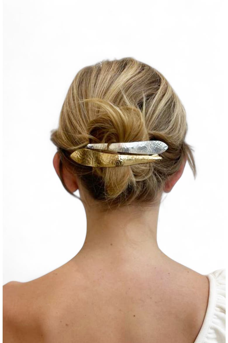 Maximas Leaf Hammered Hair Clip, Alternate, color, GOLD LEAF