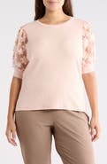 PHILOSOPHY CASHMERE Embroidered Puff Sleeve Top