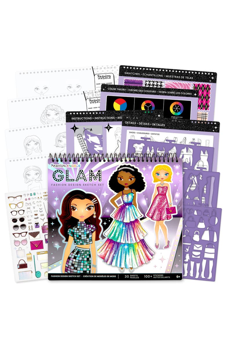 Fashion Angels Glam Fashion Design Sketch Set Pad, Kids 6+, Main, color, Multicolored