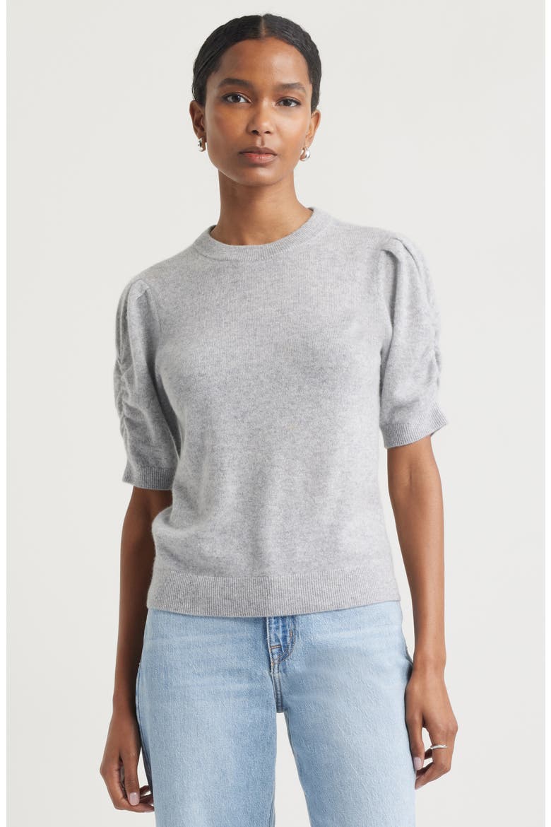 Ruched Short Sleeve Cashmere Sweater, Main, color, GREY FORMAL