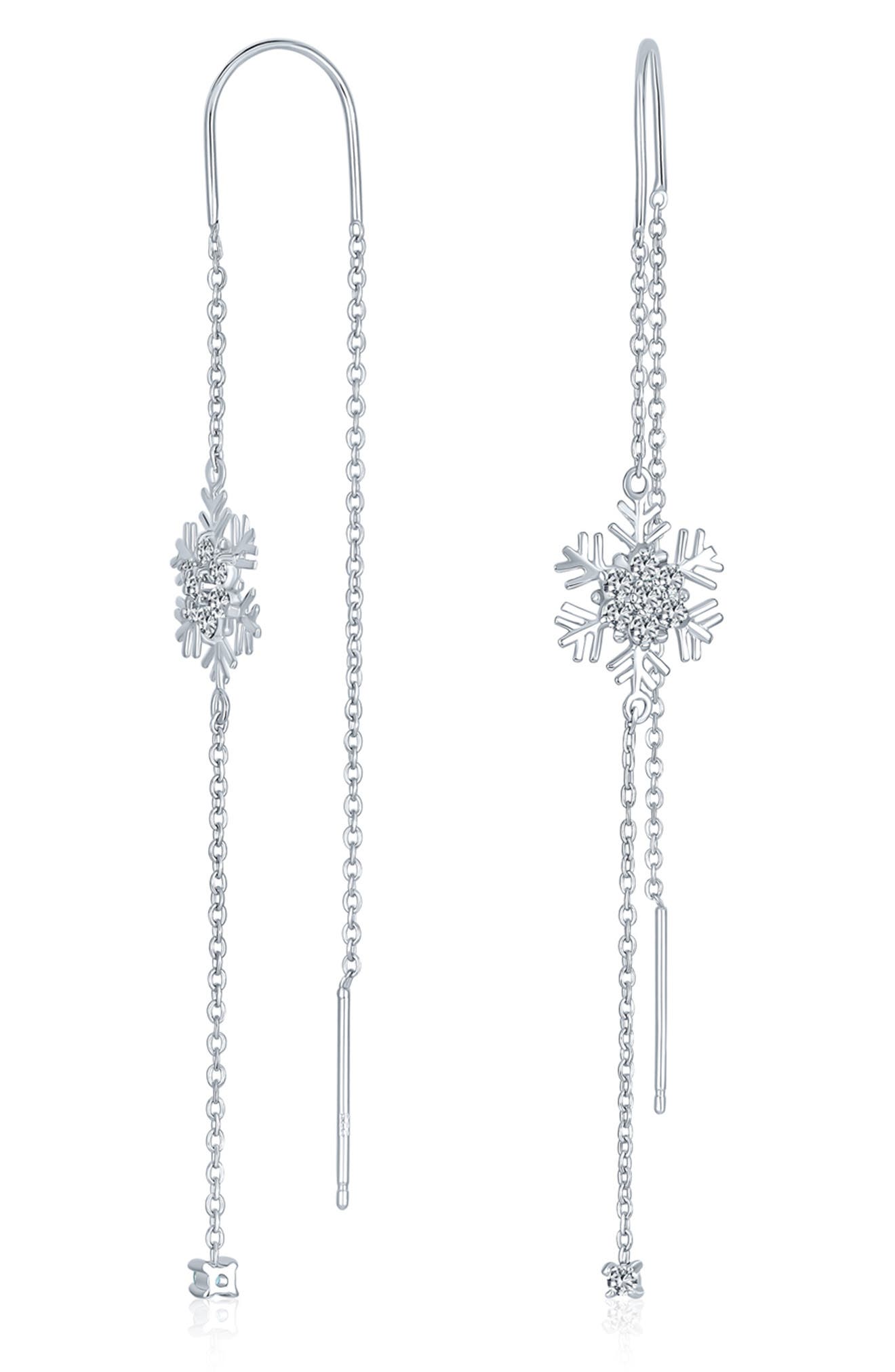 BLING JEWELRY Snowflake Threader Earrings