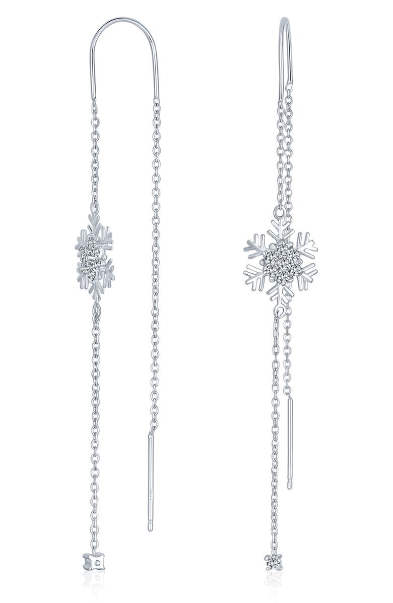 BLING JEWELRY Snowflake Threader Earrings, Main, color, Clear