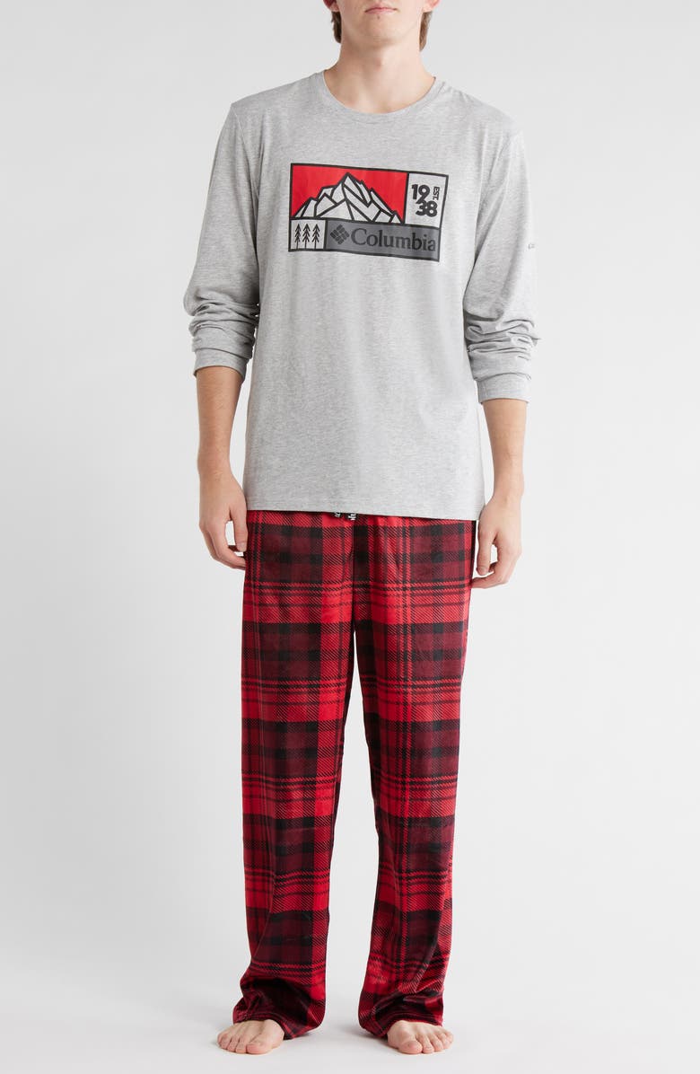Columbia Long Sleeve T-Shirt & Pants Pajamas, Main, color, Light Gray Heather/Multi Plaid