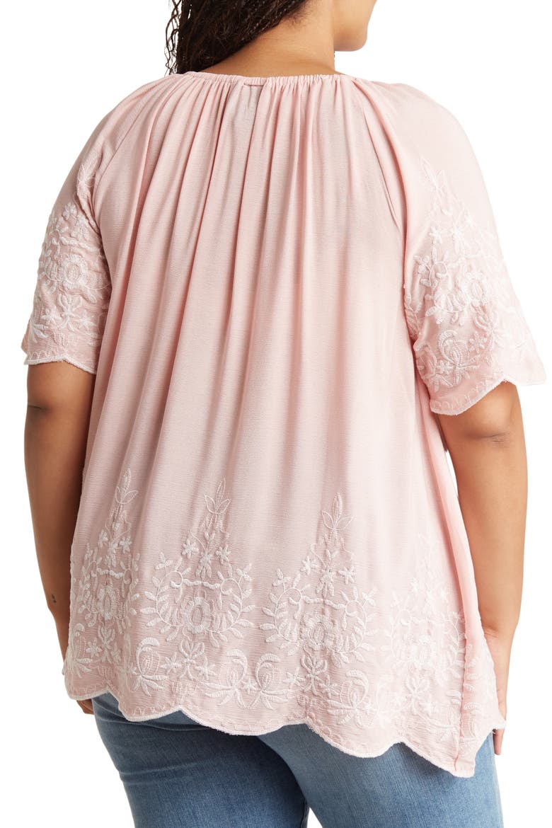 Embroidered Trim Peasant Tunic Top, Alternate, color, DARK PINK/ WHITE