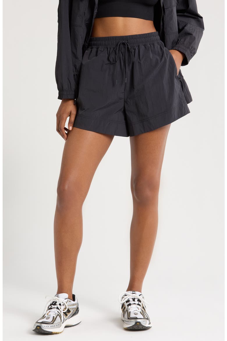 Road Trip Crinkle Nylon Shorts, Main, color, BLACK