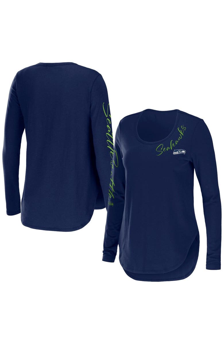 WEAR by Erin Andrews Women's WEAR by Erin Andrews College Navy Seattle Seahawks Team Scoop Neck Tri-Blend Long Sleeve T-Shirt, Main, color, Navy