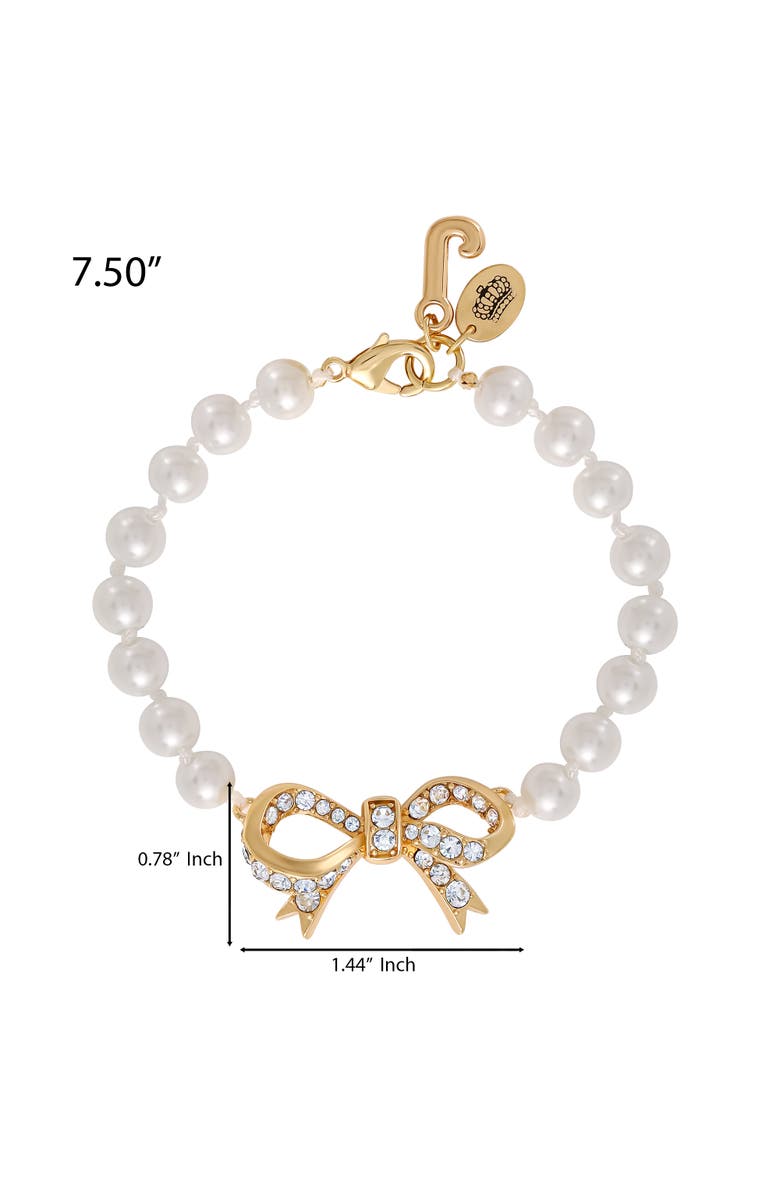 Juicy Couture Pearl Bracelet with Pave Bow, Alternate, color, Gold Tone