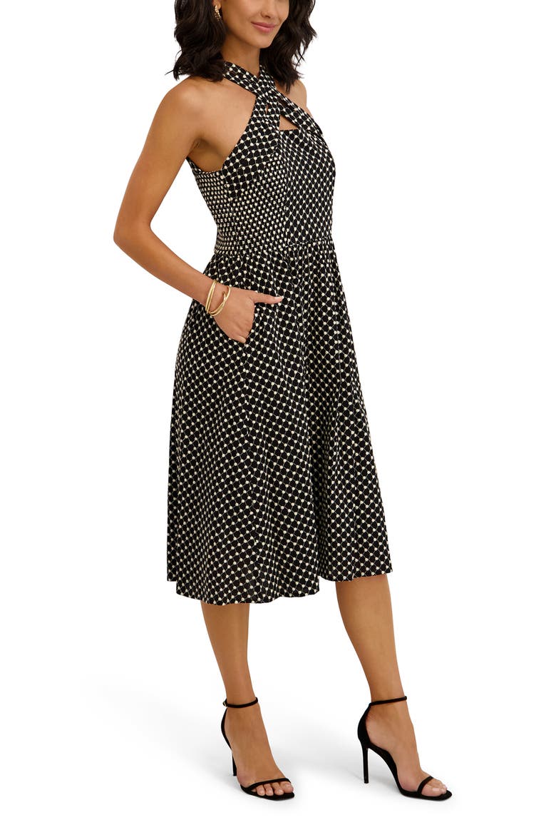 Embroidered Halter Dress, Alternate, color, BLACK/ IVORY