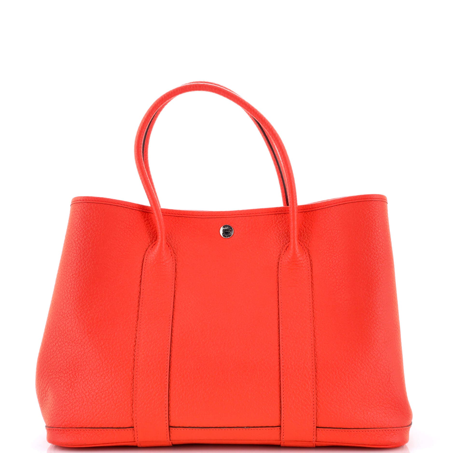 Pre-Owned Hermes Garden Party Tote Leather with Printed Interior 36, Main, color, Orange Poppy