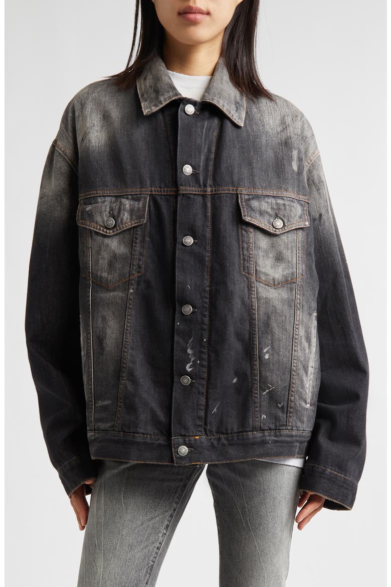 Robert Trafalgar Distressed Denim Jacket, Main, color, BLACK