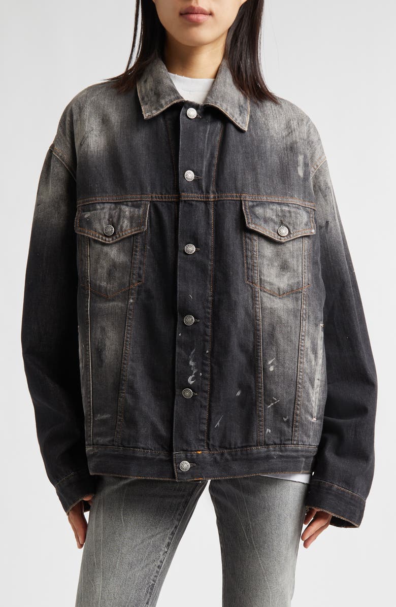 Acne Studios Robert Trafalgar Distressed Denim Jacket, Main, color, Black