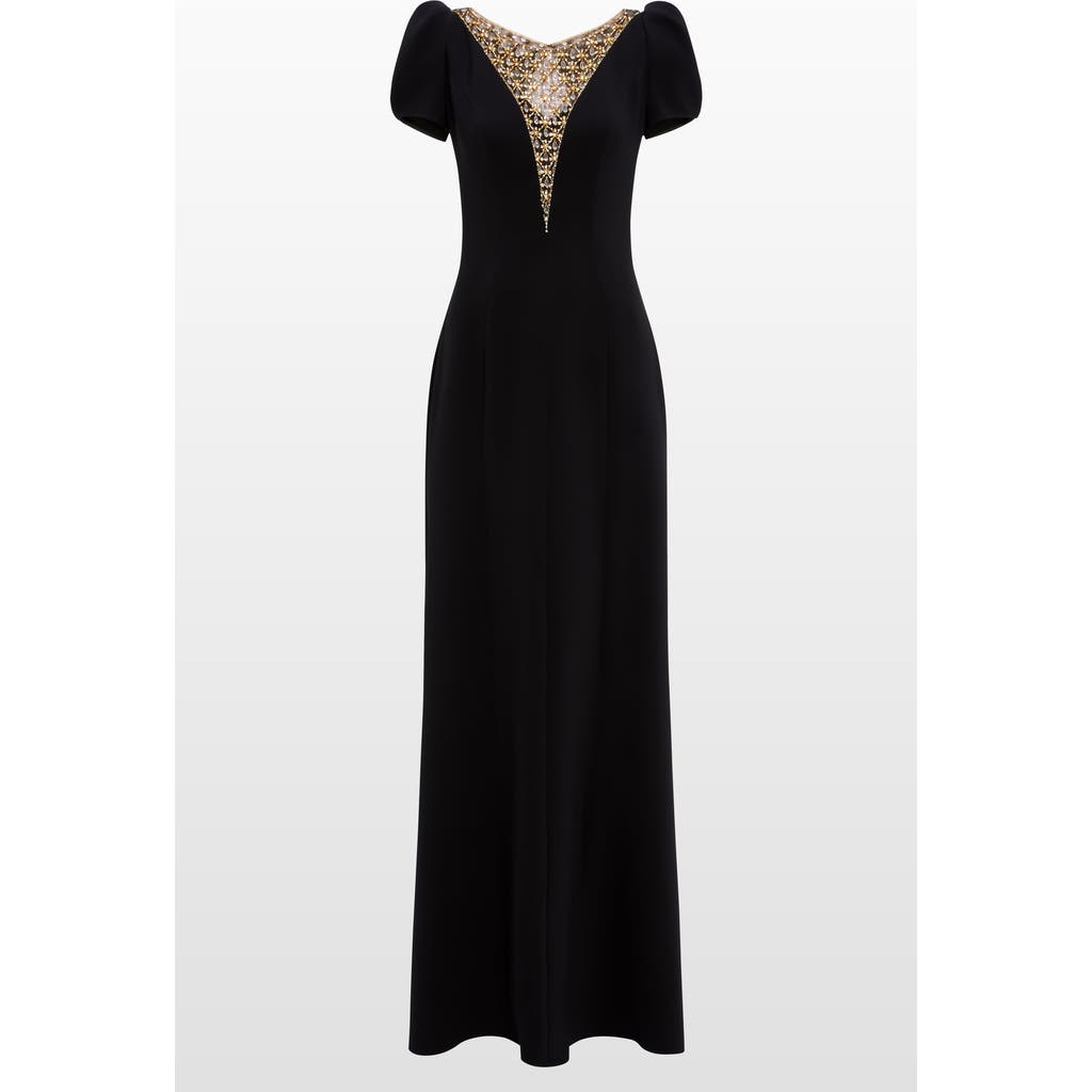 Jenny Packham Empress Puff-sleeve Crystal-embellished Maxi Dress In Black