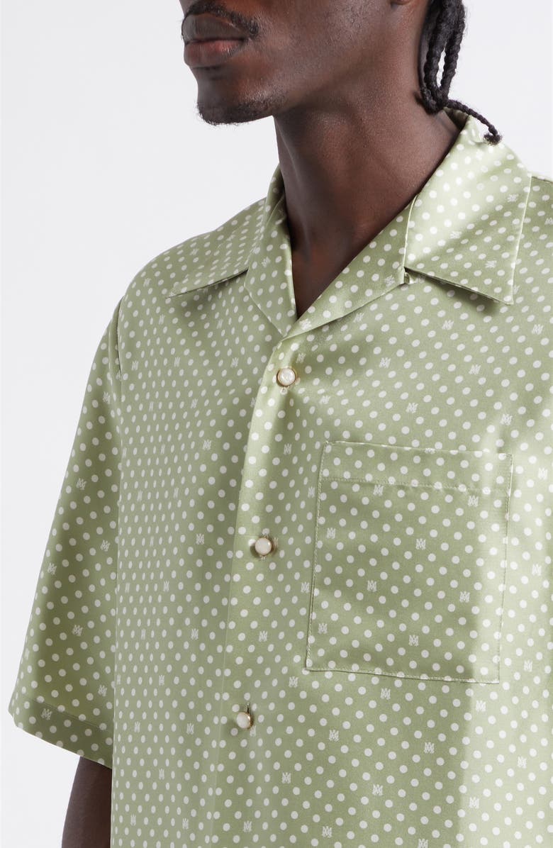 AMIRI MA Polka Dot Silk Camp Shirt, Alternate, color, Green Tea Archived
