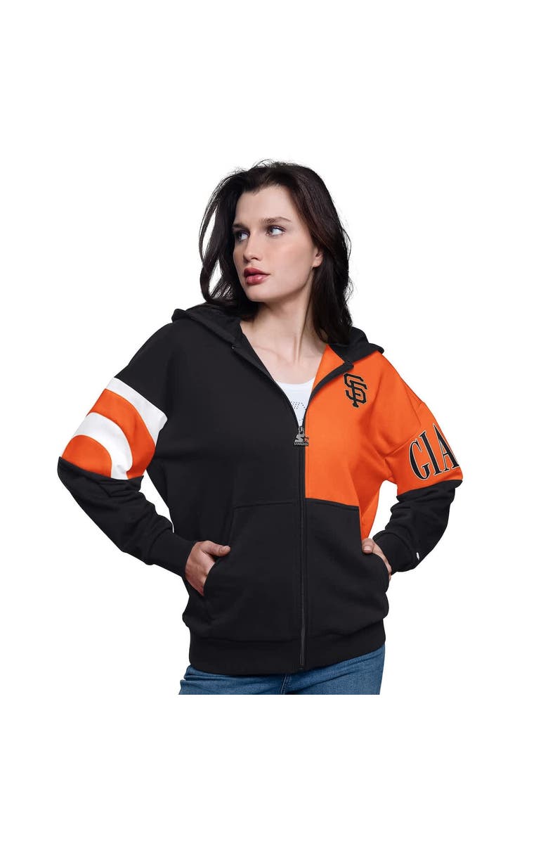 STARTER Women's Starter Black/Orange San Francisco Giants Curve Ball Full Zip Hoodie Sweatshirt, Main, color, 
