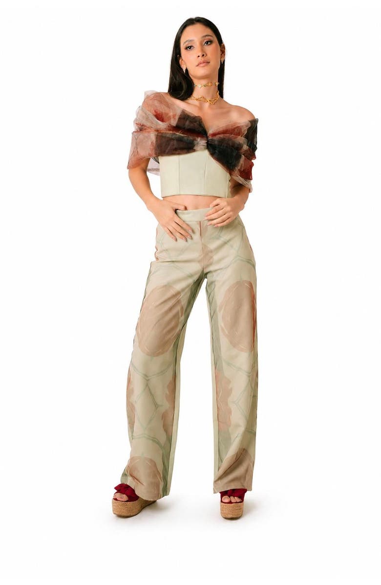 San Malo Tessa Tulle Bow Corset, Main, color, Green
