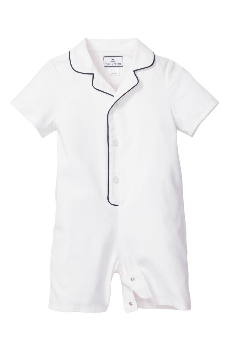 Petite Plume Button Front Romper, Main, color, White