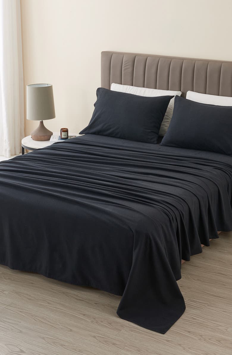 Woven & Weft Cotton Solid Flannel Sheet Set, Main, color, Black