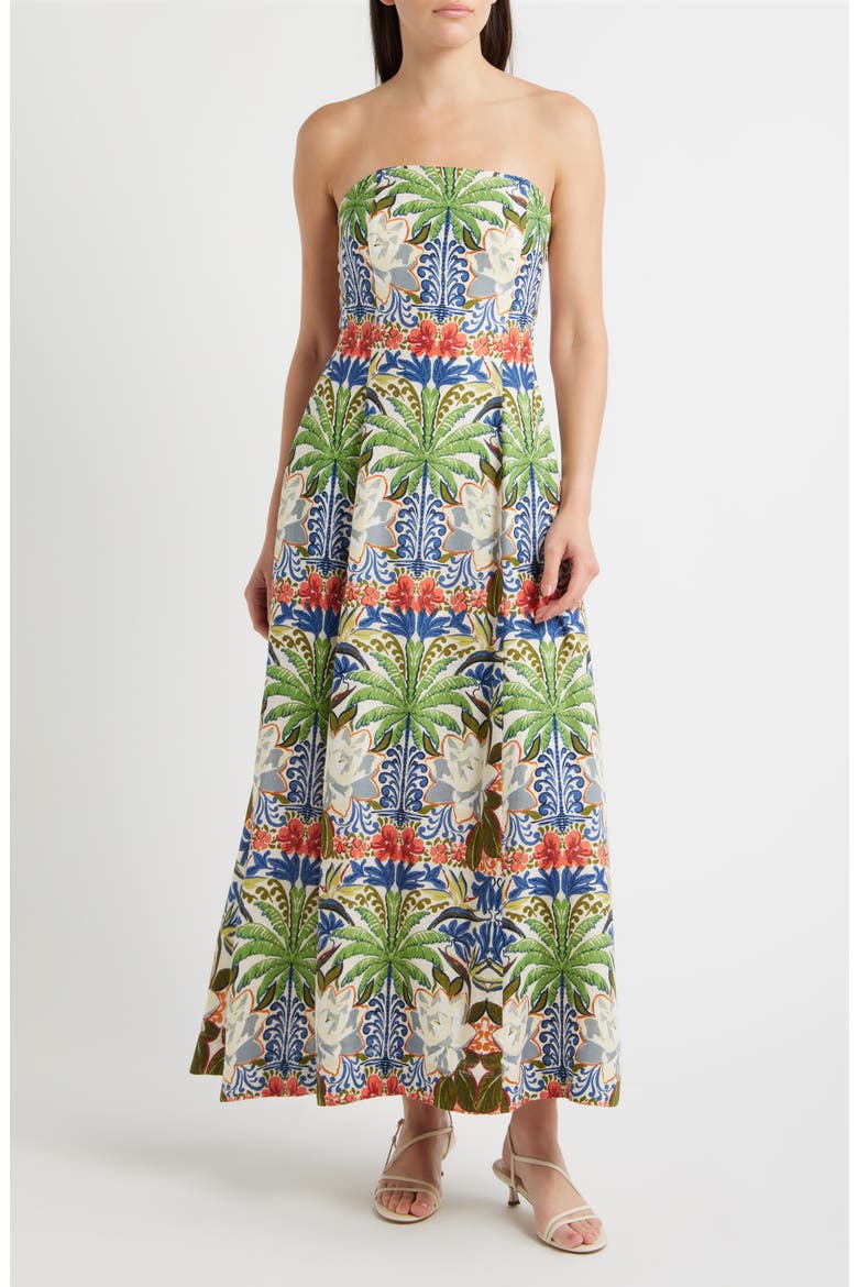 Print Strapless Maxi Dress, Main, color, LEMON ICING