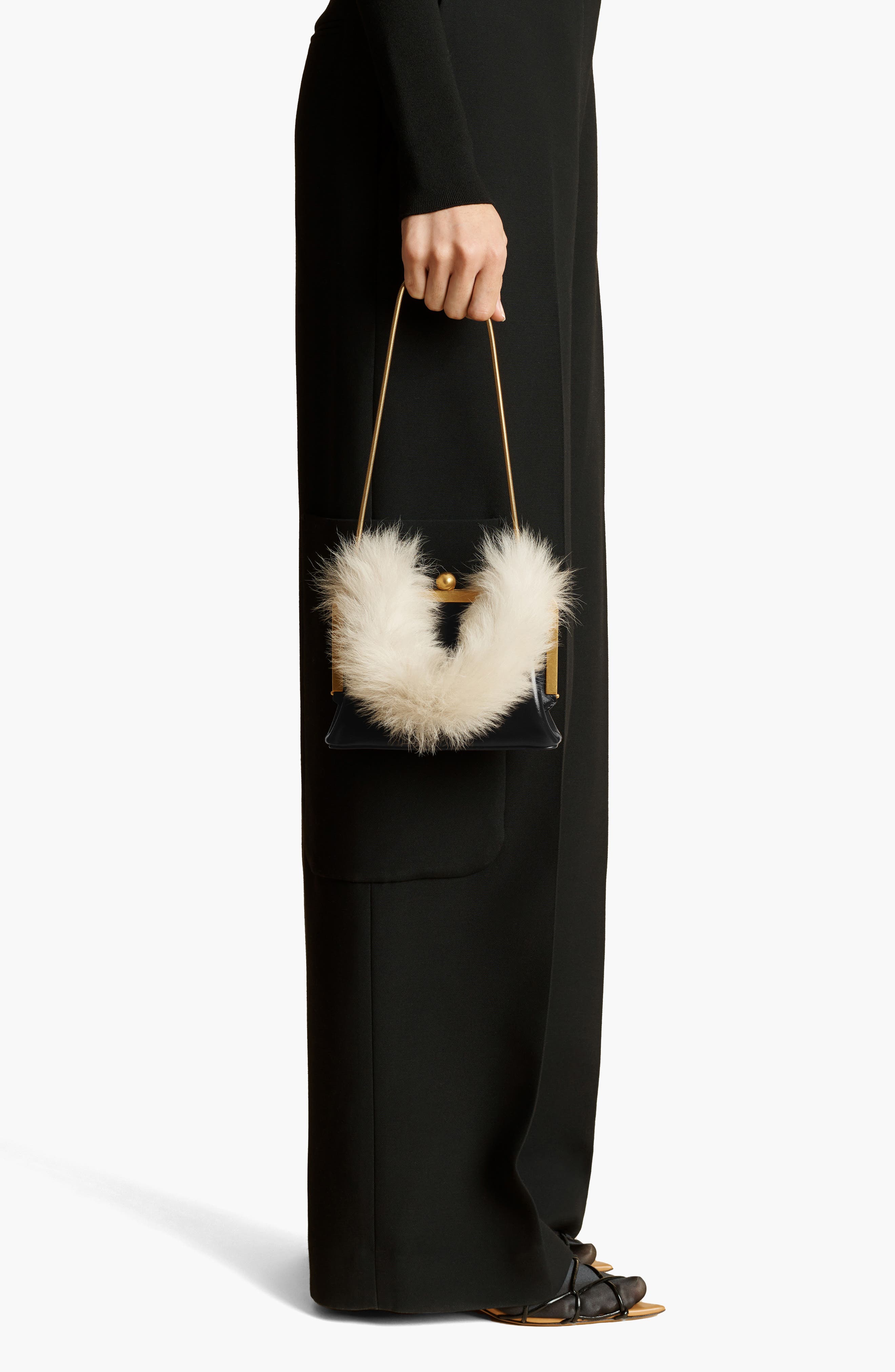 Khaite Small Lilith Patent Leather Handbag with Genuine Shearling Handle, Alternate, color, 