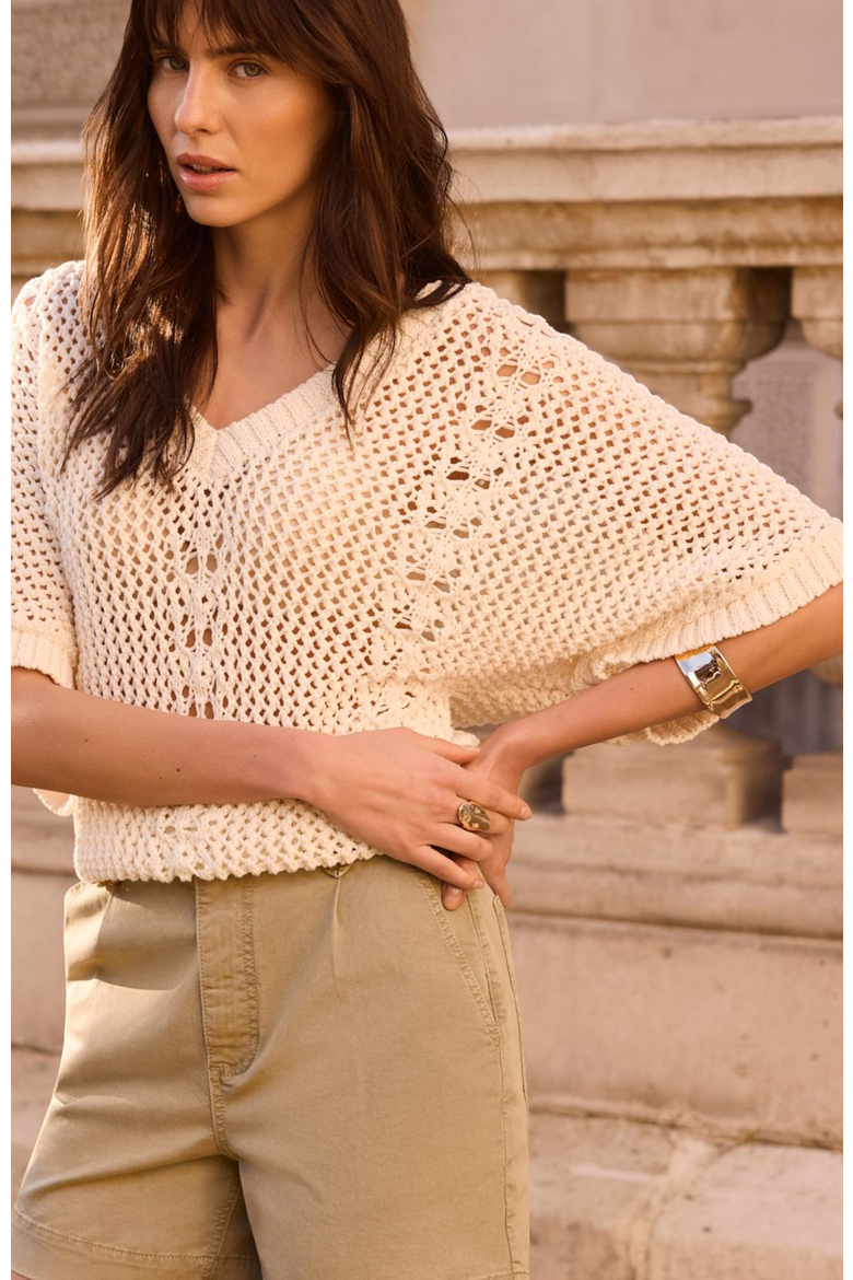 Open Knit Crochet Top, Alternate, color, Ivory