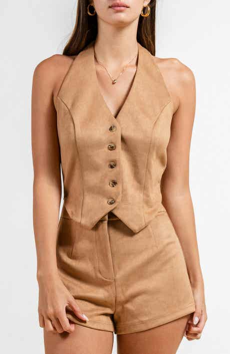Faux Suede Vest Romper