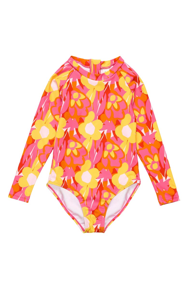 Snapper Rock Kids' Pop of Sunshine Long Sleeve One-Piece Rashguard Swimsuit, Alternate, color, 