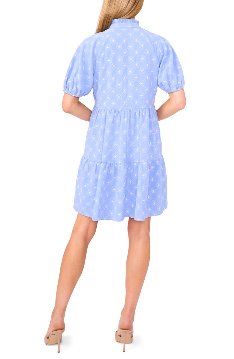 CeCe Embroidered Puff Sleeve Tiered Babydoll Dress, Alternate, color, Blue Spritz