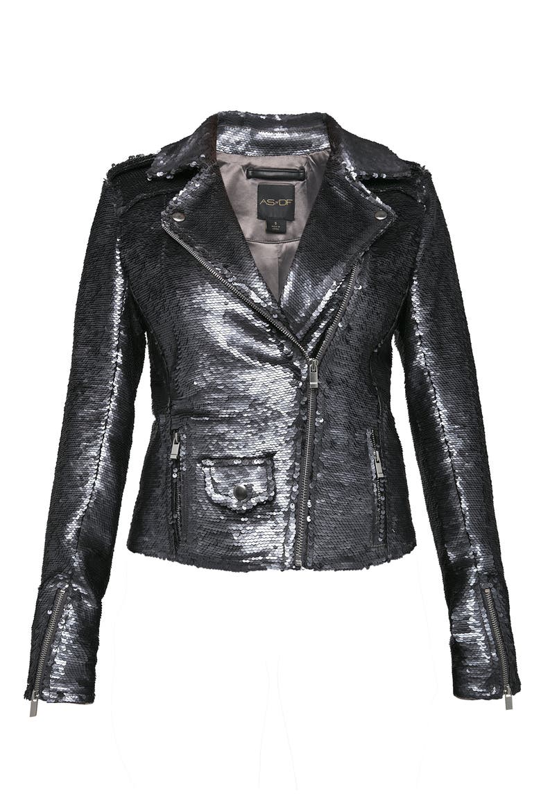 Lullaby Sequin Moto Jacket, Alternate, color, Gunmetal Sequin