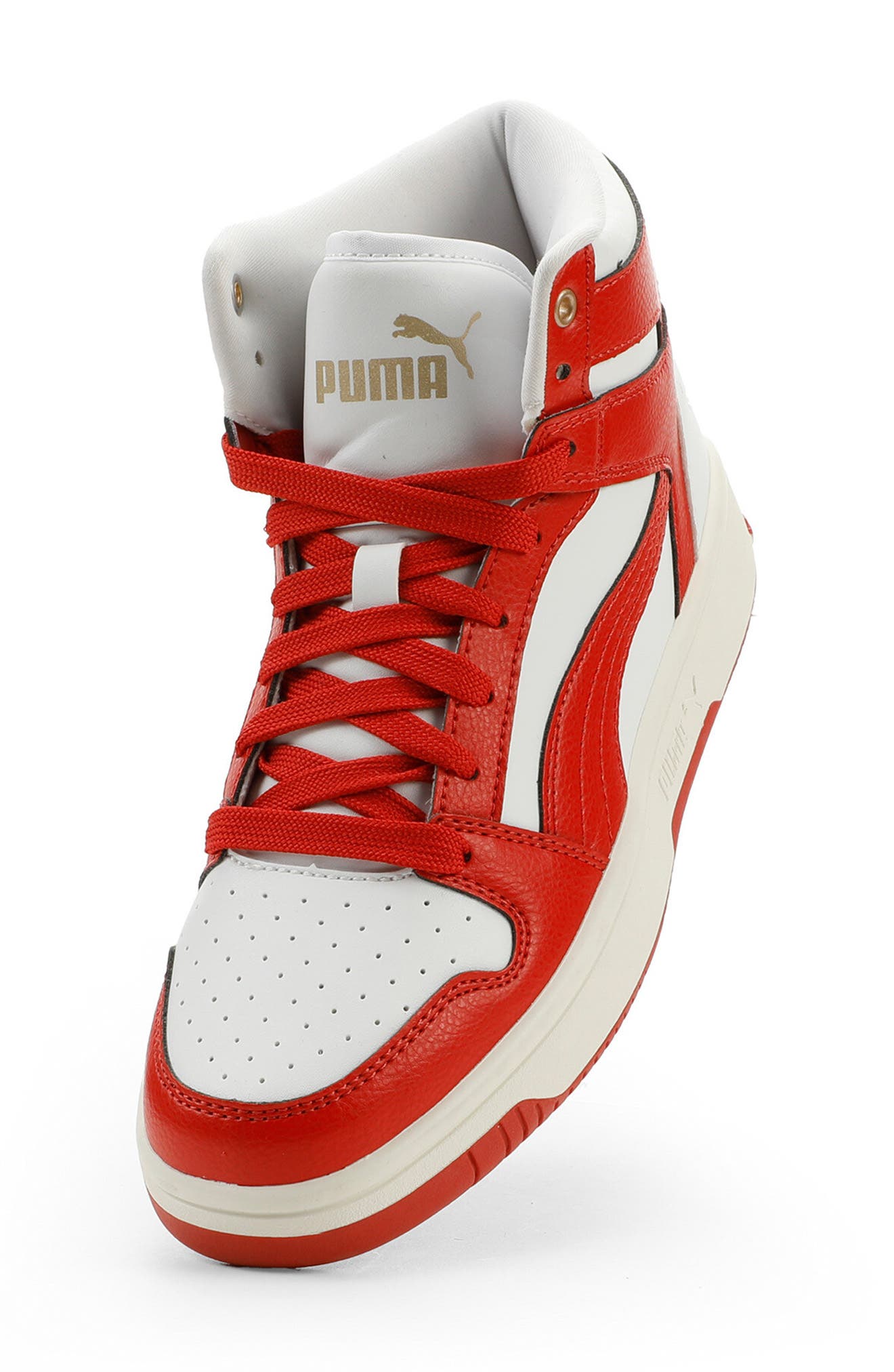PUMA Rebound Layup High Top Sneaker, Alternate, color, Puma White/ Apple/ Gold