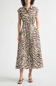 Toccin Serena Rolled Sleeve Zebra Print Midi Shirtdress