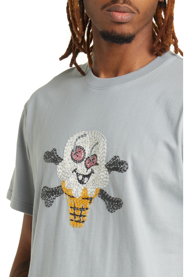 Cherry Face Embroidered T-Shirt, Alternate, color, QUARRY