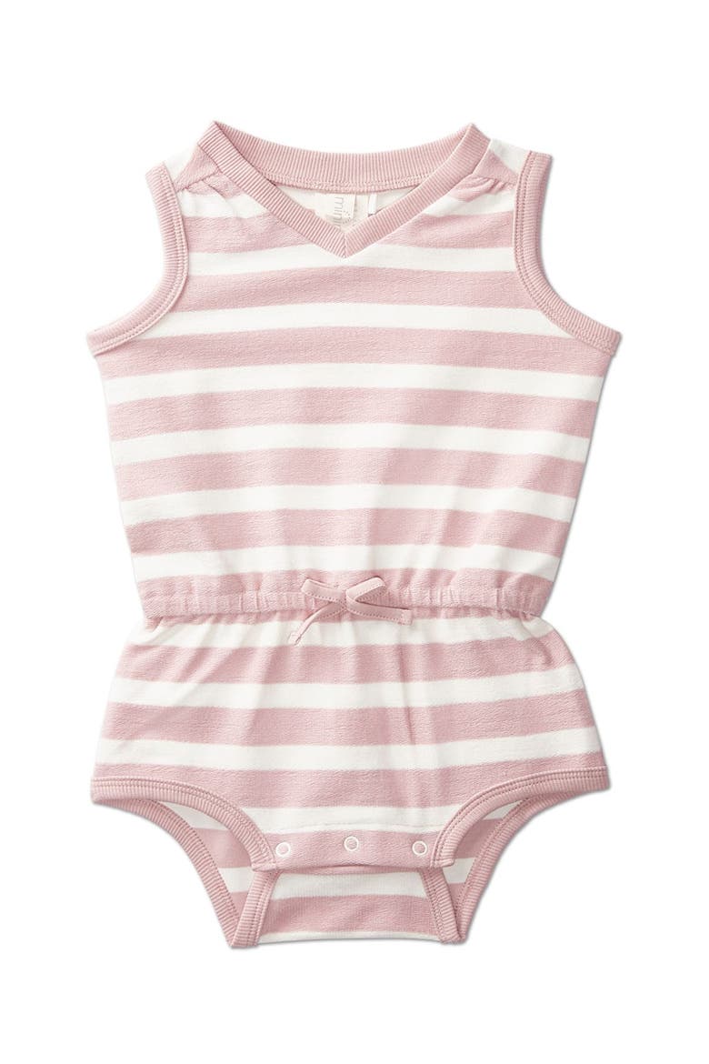 Baby and Toddler Girls Striped Stretch-Cotton Terry Sleeveless Romper, Main, color, Pink