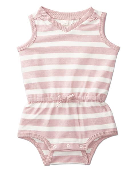 Baby and Toddler Girls Striped Stretch-Cotton Terry Sleeveless Romper