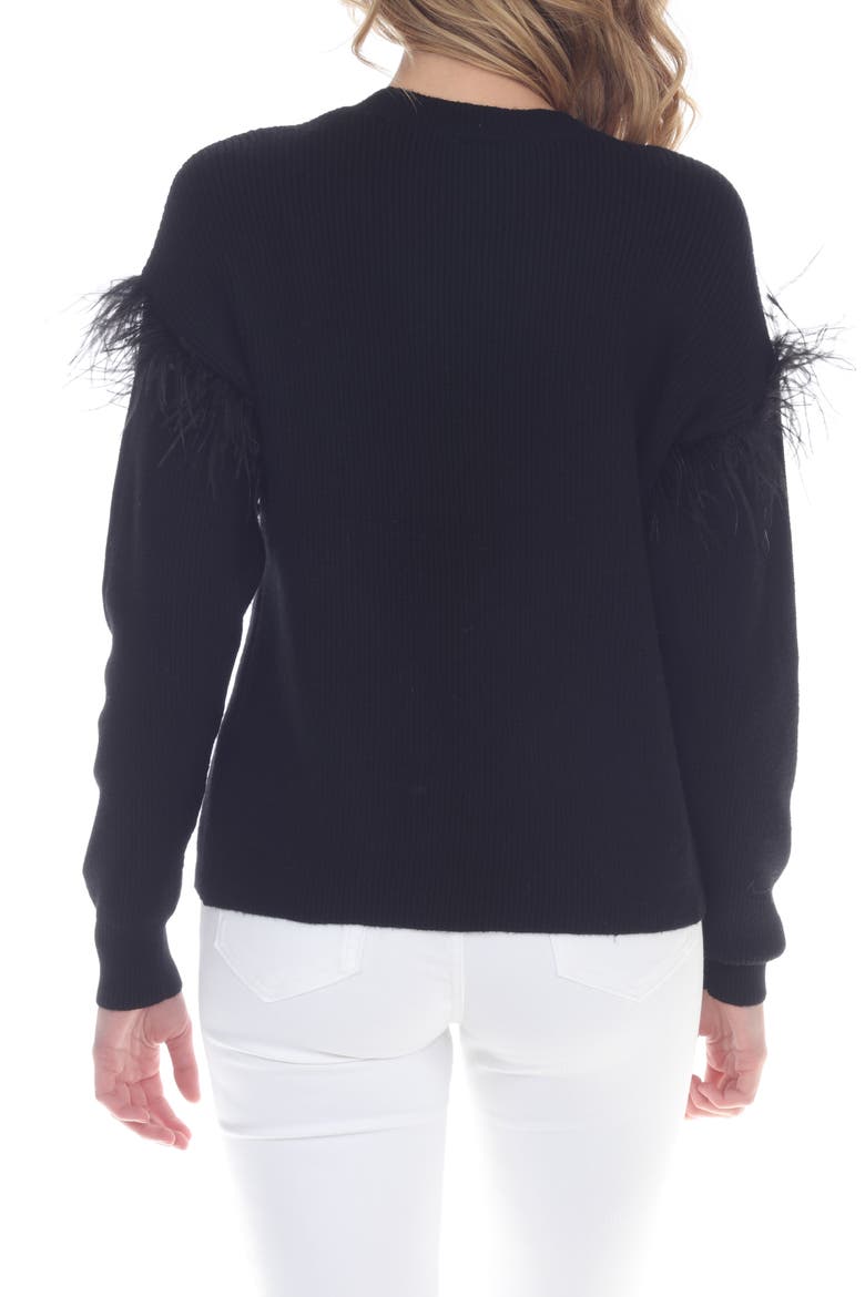 Feather Trim Crewneck Sweater, Alternate, color, BLACK