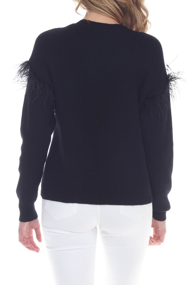 RAIN AND ROSE Feather Trim Crewneck Sweater, Alternate, color, Black
