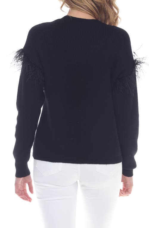 Rain And Rose Feather Trim Crewneck Sweater In Black
