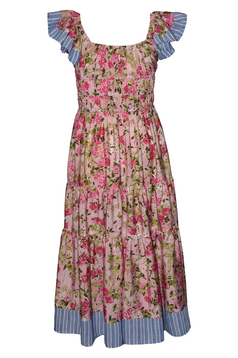 Kids' Mixed Print Flutter Sleeve Dress, Alternate, color, PINK