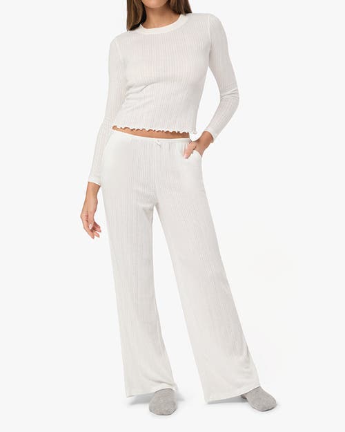Weworewhat Long Sleeve Pointelle Pajama Top In White In Ivory