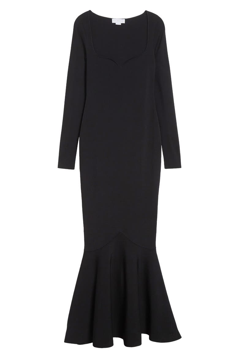 Long Sleeve Compact Knit Mermaid Gown, Alternate, color, BLACK