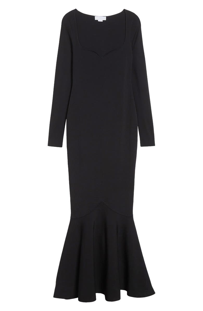 Stella McCartney Long Sleeve Compact Knit Mermaid Gown, Main, color, Black