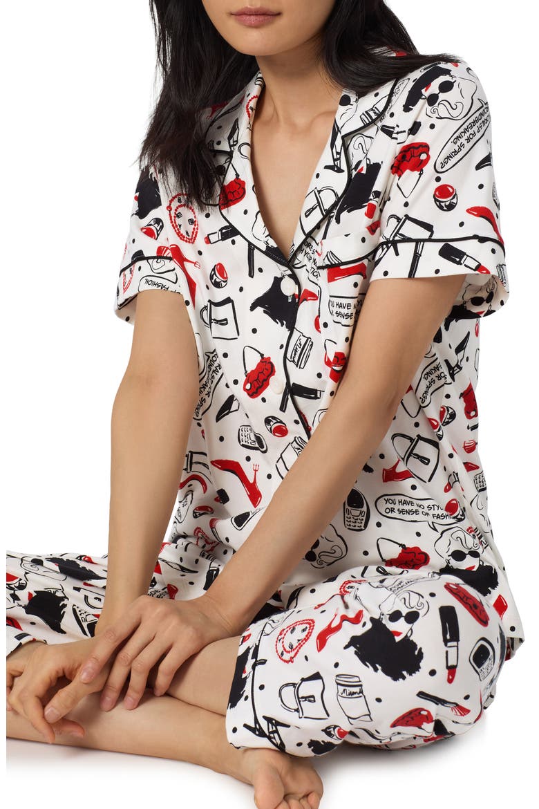 Print Stretch Organic Cotton Crop Pajamas, Alternate, color, DEVIL WEARS PRADA