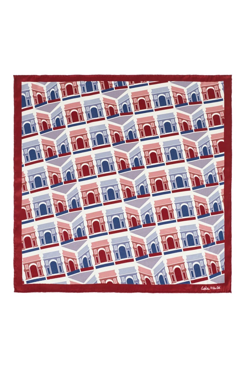 Square Arch Print Silk Bandana, Main, color, RED