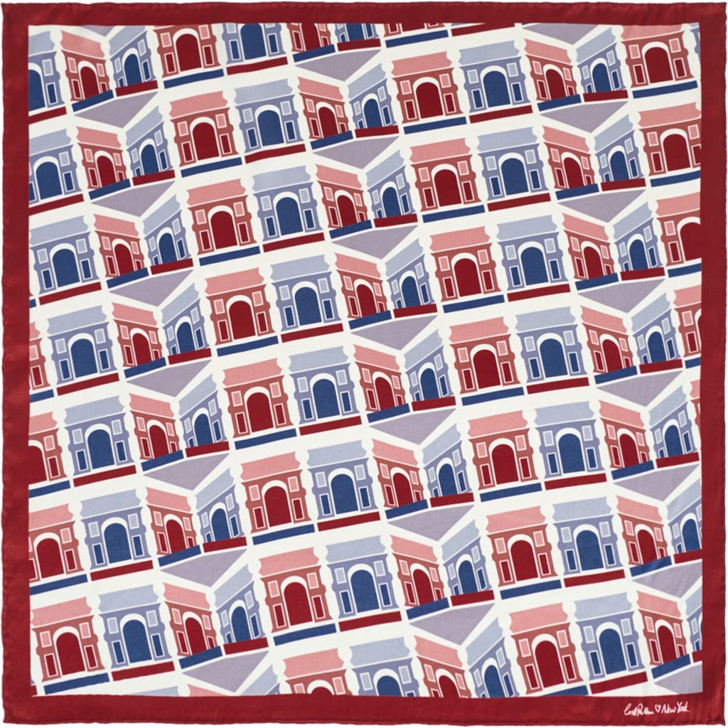 Lost Pattern Square Arch Print Silk Bandana In Red