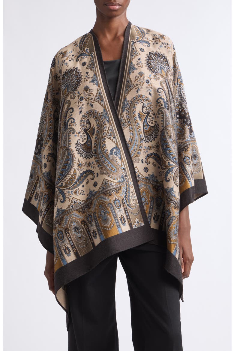 Paisley Wool Blend Jacquard Cape, Main, color, PRINT ON BEIGE BASE