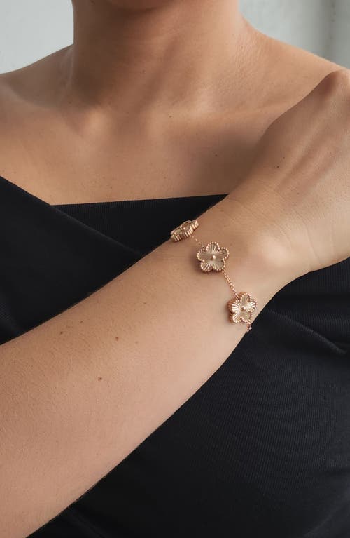 Adornia Tarnish Resistant 14k Rose Gold Plated 5-leaf Clover Station Bracelet In Pink