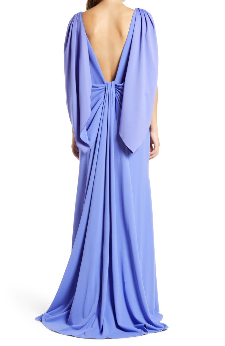 Tadashi Shoji Cape Long Sleeve Crepe Gown, Alternate, color, 