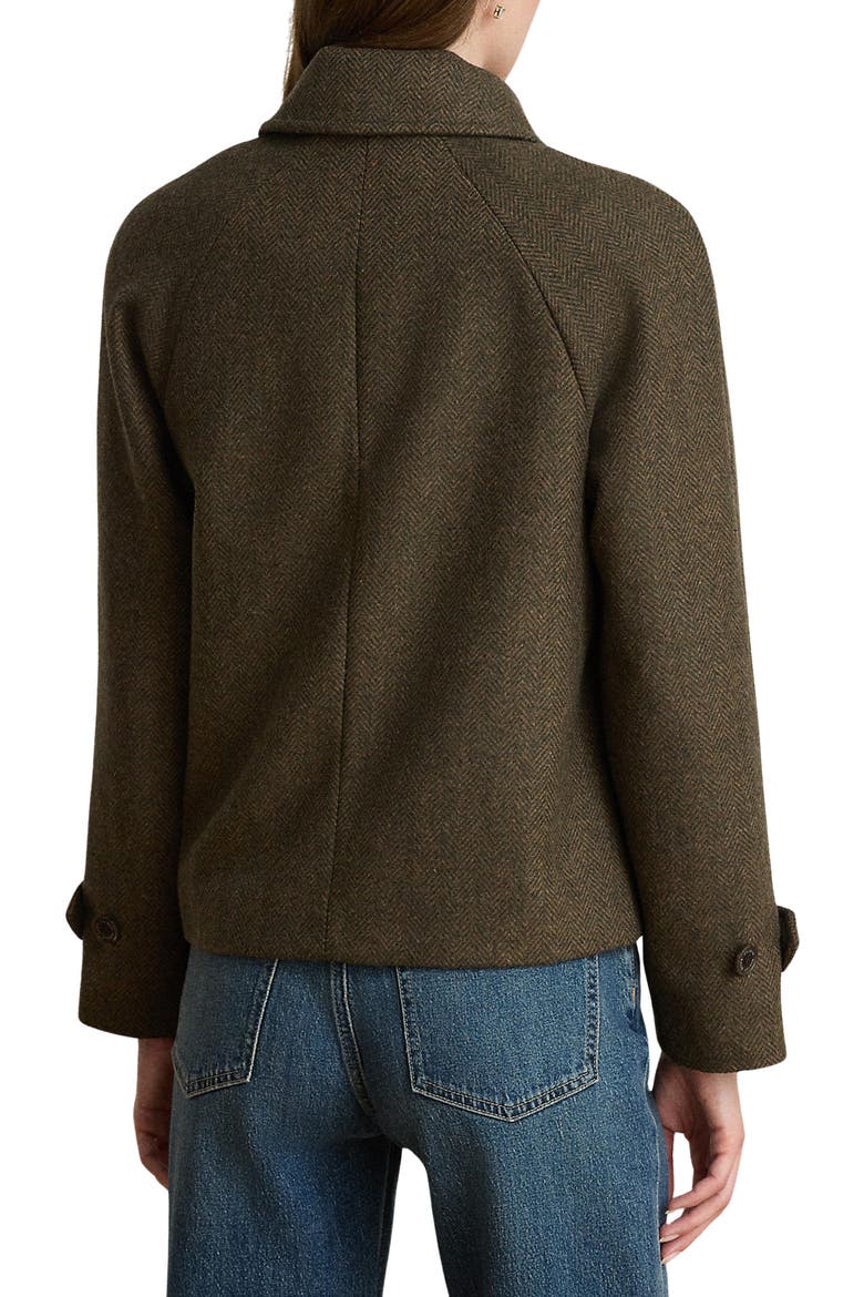 Double Breasted Wool Blend Crop Coat, Alternate, color, LODEN/ BROWN HERRINGBONE