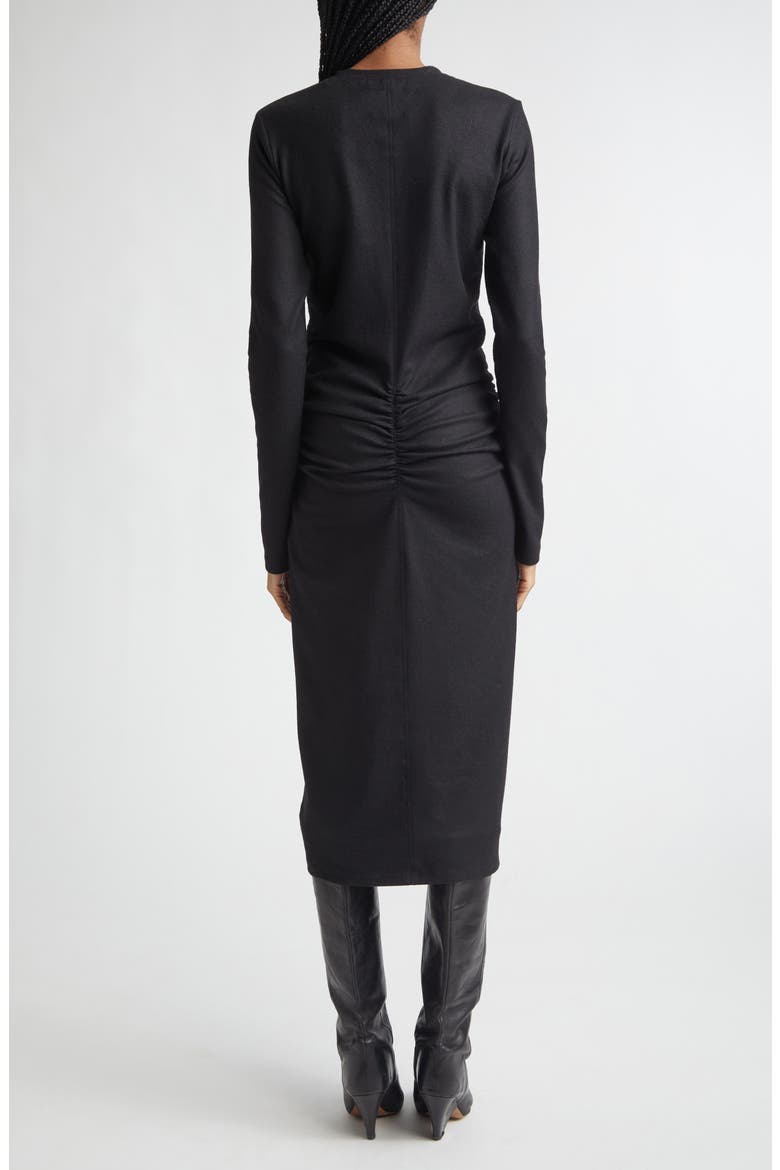 Dylin Long Sleeve Ruched Midi Dress, Alternate, color, BLACK